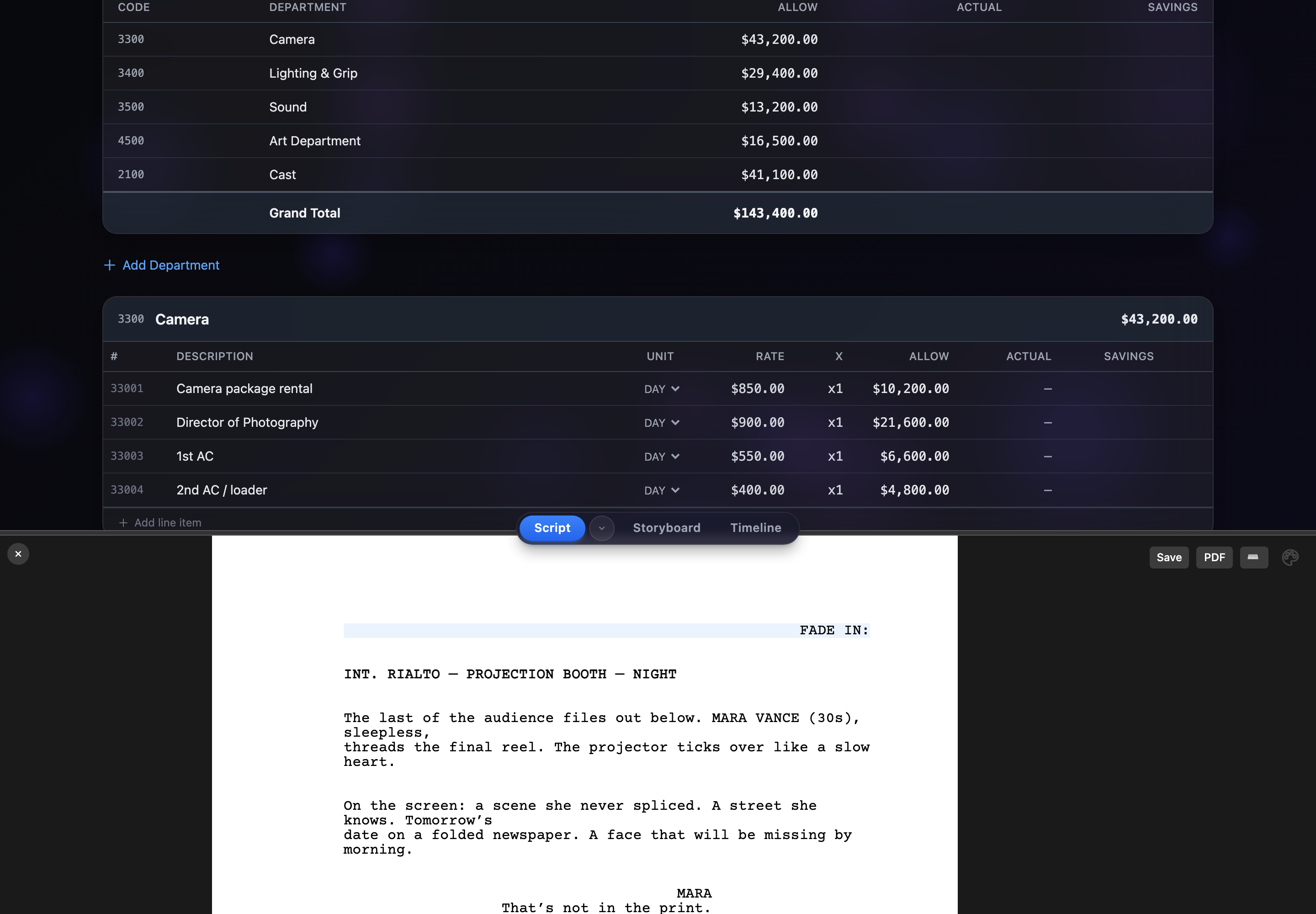 Production Budgeter — screenshot 3 of 5